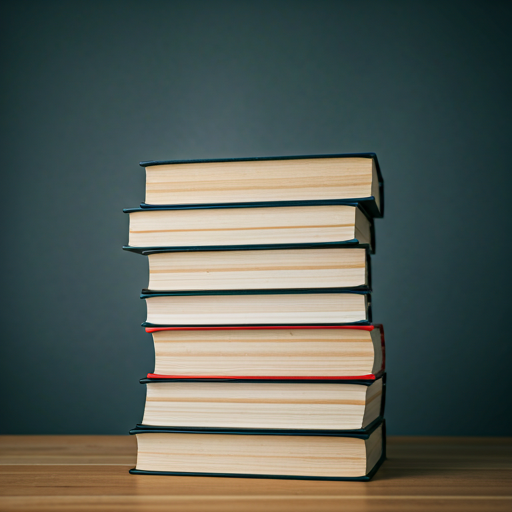 Stack of books on a wooden desk